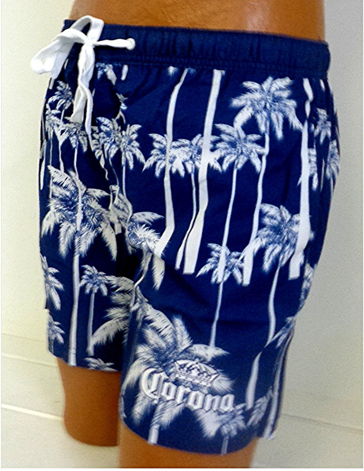 Men's Corona Extra Beer Board Navy w White Palms Shorts Swim