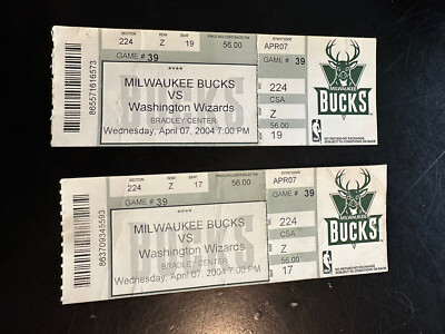  MICHAEL REDD 35 PTS NBA 4/7/04 Milwaukee Bucks vs Wizards Tickets FULL  (2)