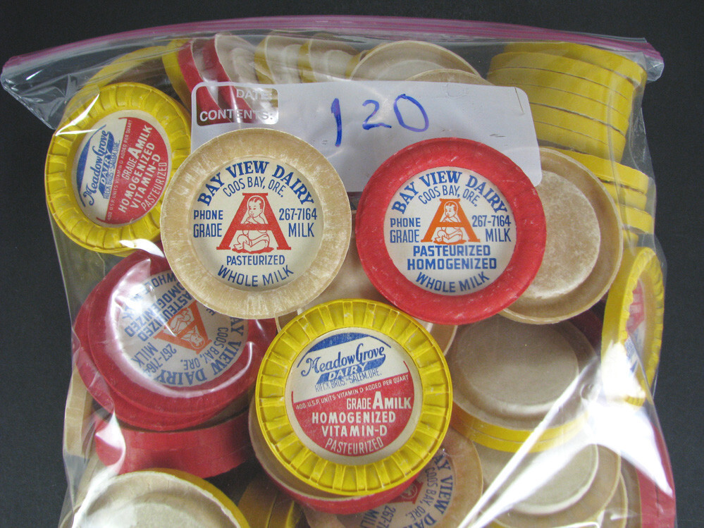 120 (3 dif) old COOS BAY & SALEM OREGON milk bottle caps BAY VIEW DAIRY