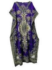 Women Polyester Long Kaftan Hippy-Boho-Maxi-One-Women Ethnic Dress Night Purple