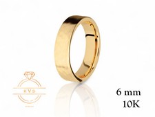 10K Yellow Gold 6mm FLAT Wedding Band Ring - Comfort Fit Solid Gold HAMMERED