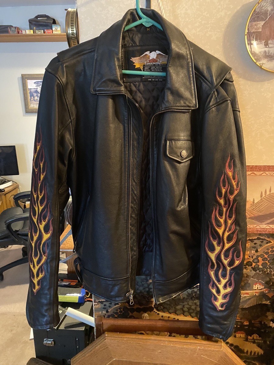 トップス HarleyDavidson fire pattern bootleg Harley Davidson Embroidered Flames & Ride Free Leather