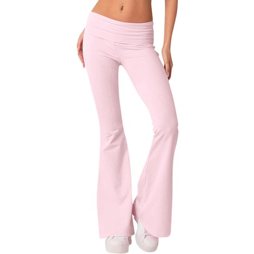 Mujeres Plegables Cintura Algodón Elástico Acampanado Pierna Corte Bota Yoga Pantalones Leggings - Imagen 21 de 30