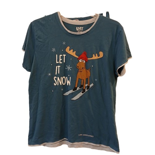 Lazy One Size Medium Pajama Set Let It Snow Moose 100% Cotton Crop Pants #I-6 - Picture 8 of 12