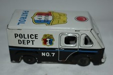 Vintage Tin Litho Truck Police Department Patrol 7 T.T. Made In Japan RARE