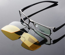 2pcs Polarized Magic clip-on Sunglasses Full- Rim Eyeglasses Frames Driving 3in1