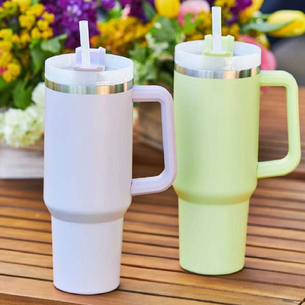 40oz Insulated Stainless Steel Tumbler with Handle & Leak-Proof Straw