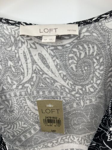 Blusa LOFT Para Mujer Sin Mangas Simulada Envoltura Alta Baja Peplum B/N Cachemira Talla MP NUEVA CON ETIQUETAS - Imagen 3 de 7