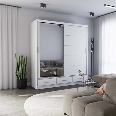 Schwebetürenschrank Kleiderschrank Schrank FLORENCE mit Spiegel 200 cm MATT