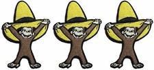 Curious George with Yellow Hat 3" Tall Embroidered Iron On Patch Set of 3