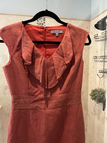 Classiques Entier Silk Linen Burny Orange Ruffle Blend Sheath Dress Size 2 Xs - Picture 6 of 7
