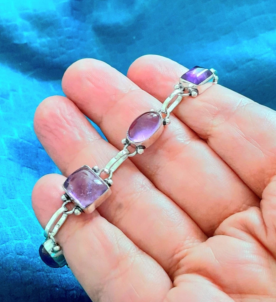 BRACCIALE DONNA AMETISTA NATURALE CABOCHON IN ARGENTO MASSICCIO 925 IDEA REGALO - Immagine 4 di 4