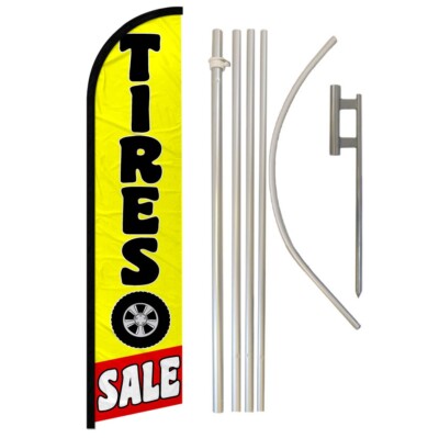 Tires Sale Windless Banner Swooper Advertising Flag Pole Kit Auto Parts Mechanic