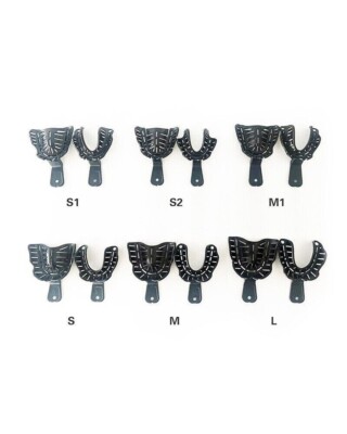 12 Pcs/Set Dental Impression Trays Color Of Black Mouldable Full Denture L/M/S