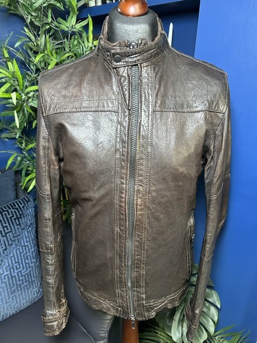 AllSaints All Saints Scorch Leather Vintage Oxblood Brown Biker Moto Jacket M - Picture 2 of 6