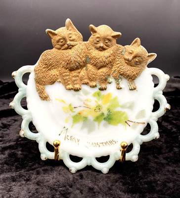 Antique Westmoreland Specialty Co. #5 Cat Plate (Three Kittens), Painted, 7.3''