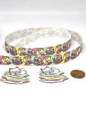 3 Yards Sleeping Cat 7/8" Grosgrain Ribbon 2 Resins Cake Decoration