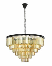 Foyer or Dining Room Matte Black Crystal Chandelier Ceiling Light Fixture 44 in