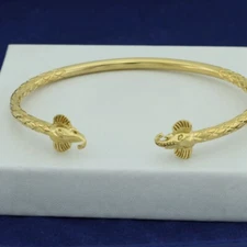 Men's 8" Stainless Steel Elephant Solid Round Cuff Bracelet,Gold Plated*Box