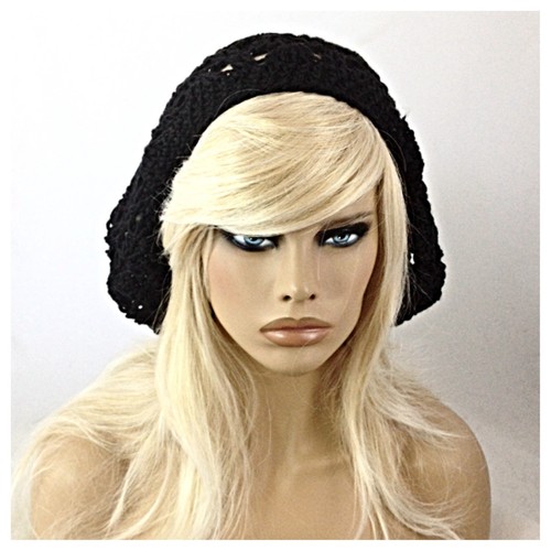 NEW Women's Handmade SLOUCHY Beanie Tam Hat Rasta EXTRA BAGGIE Soft Solid BLACK - Picture 2 of 5
