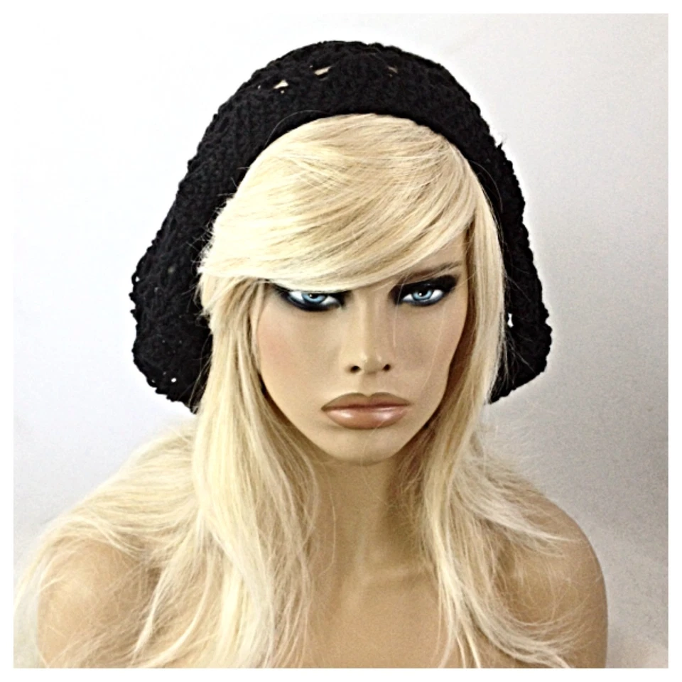 NUEVO Para mujeres Hecho a Mano SLOUCHY Gorro Tam Sombrero Rasta EXTRA BAGGIE Suave Sólido NEGRO Foto 2 de 4