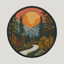 Mountain Sunset Patch Iron-on Applique Decorative Nature Badge Lake Forest