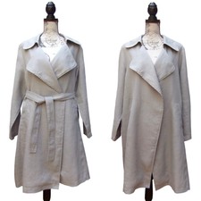 Designer Trench Coat Linen Grey Belted Pockets Size Xl Boho Retro Style New