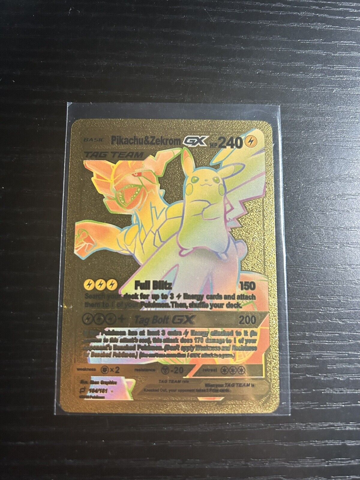 Pokemon - Collectible Gold Foil Art Card - Pikachu & Zekrom GX 184/181 NM