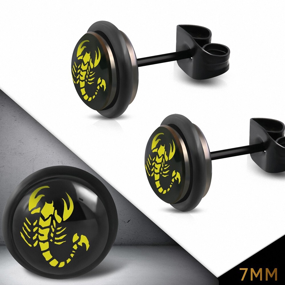 7mm Bicolor Stainless Steel Zodiac Sign Stud Earrings