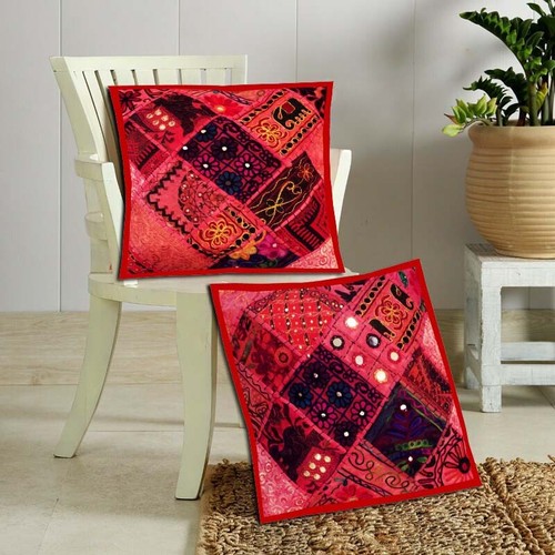 16"-2 HAND CRAFTED BANJARA TRIBAL FOLK MIRROR THROW FLOOR CUSHION PILLOWS COVERS - Picture 5 of 14