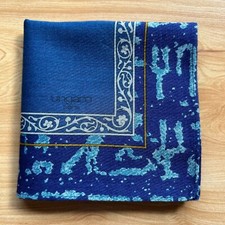 VINTAGE HANDKERCHIEF ART BLUE GEOMETRIC MEN'S POCKET SQUARE COTTON 17" A1154