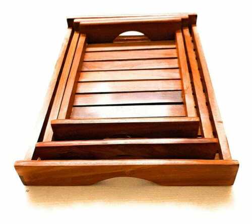  Wooden Serving Tray For Tea, Wooden Tray For Serving (Set of 3) Brown - Picture 1 of 3