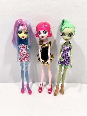 Monster High Dolls X3 Lot Create A Monster Green Lizard, Blue Ice, Pink 2012