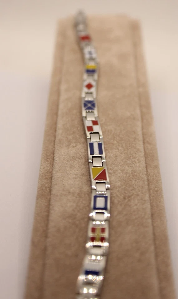 BRACCIALE UOMO ACCIAIO BANDIERINE SMALTATE NAUTICA SAILING FLAGS CM 19-21 EXPLOI - Immagine 3 di 4