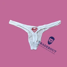 H.E.Arts HERO logo custom Print Mens white nylon thong underwear size L XL