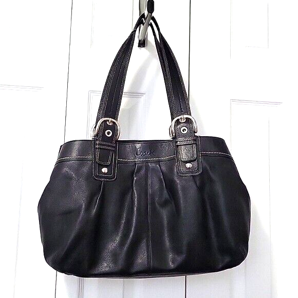 Coach Soho Pleated Leather Black Large Tote Purse Handbag F13733