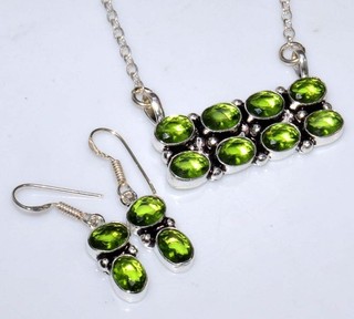 Exclusive Peridot 925 Silver Plated Necklace Earrings Set 16|1.5" Superb Gift GW