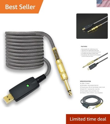 Versatile 10ft Guitar to USB Recording Cable - Ideal for Musicians, Easy Setup