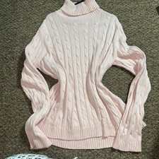 Chaps Light Pink Cable Knit Turtleneck Sweater Cozy Preppy Soft XL
