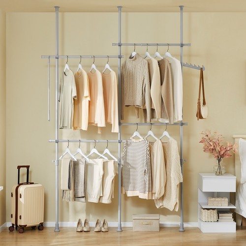 SoBuy Teleskopowy stojak na ubrania, solidny drążek na ubrania jasnoszary KLS03-II-HG - Zdjęcie 2 z 8