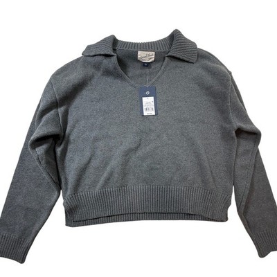 Universal Thread Womens Charcoal Gray Cropped Polo Sweater V-Neck NWT L