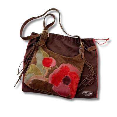 バッグ Coach Ltd Ed Poppy For Peace Hippie Hobo COACH Poppy For Peace Hippie Hobo Bag Suede Leather Patchwork