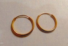 14K Real Solid Yellow Gold Round Endless Hoop Earrings 15mm  G53 