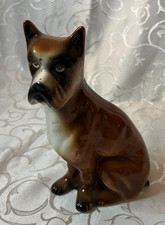 Vintage Boxer Dog Figurine, Brown Ceramic Sitting Brazil 7 inches tall.