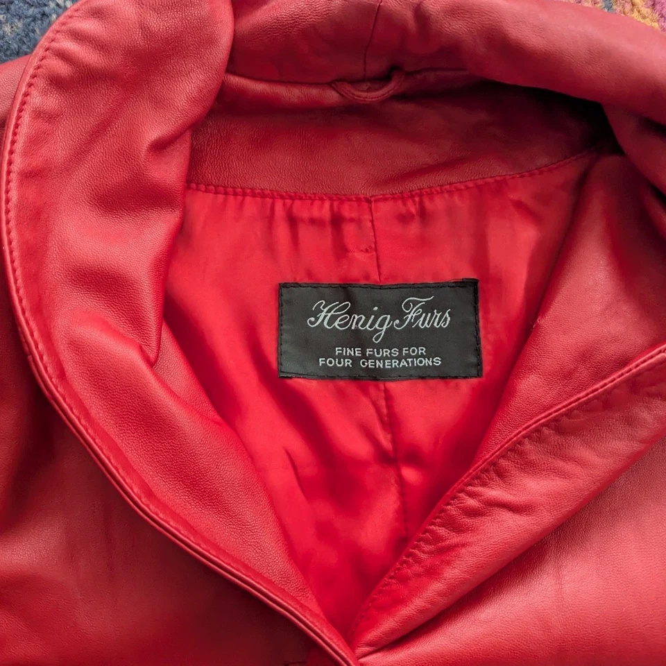 VTG Konig Furs Y2K Red Leather Blazer Biker Moto Jacket Button Up Women's XL EUC - Image 4 of 4