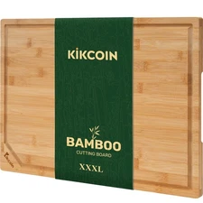 Kikcoin 24" x 18" Wood Cutting Board, Extra Large, Deep Juice Groove, Handle