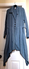 Cynthia Ashby 100% Linen Duster Coat Lagenlook Blue M UK 12 VGC