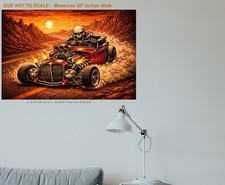 Hot Rod Skeleton Vintage Colors Wall Decor De...