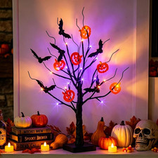 Halloween Decorations Indoor Halloween Tree Black Spooky Tree  24 LED Orange 