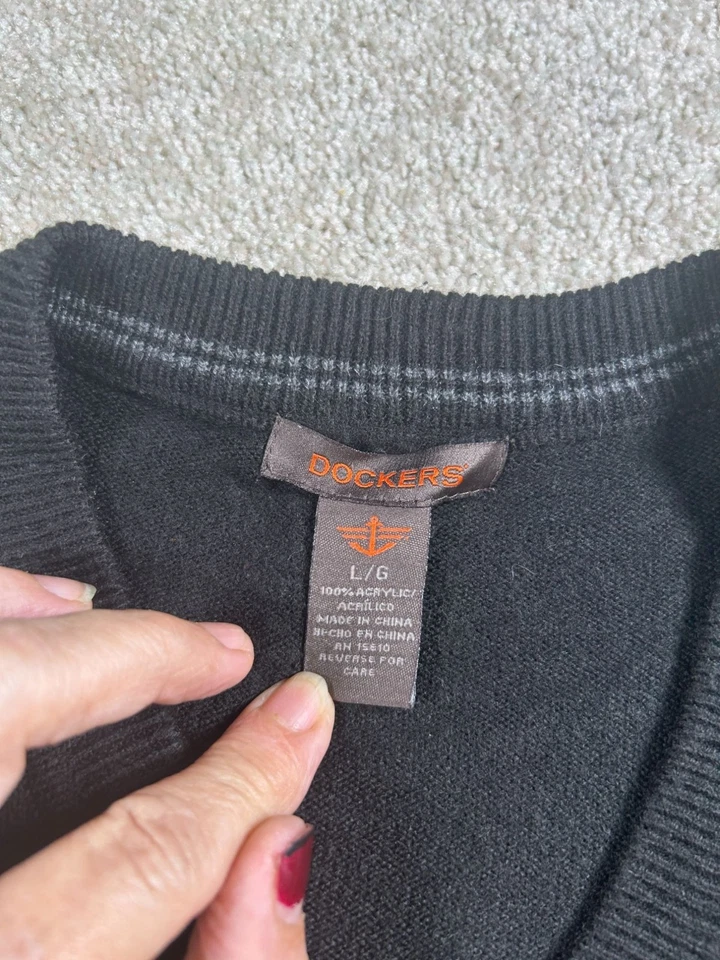 Chaleco Suéter Dockers Negro y Gris Argyle L Preppy Academia Grandpa Foto 4 de 4